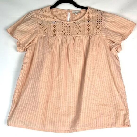 Ella Moss Pink Brianne Eyelet Xxl Peach‎ Short Sleeve Ruffle Blouse S Coquette - Picture 2 of 11